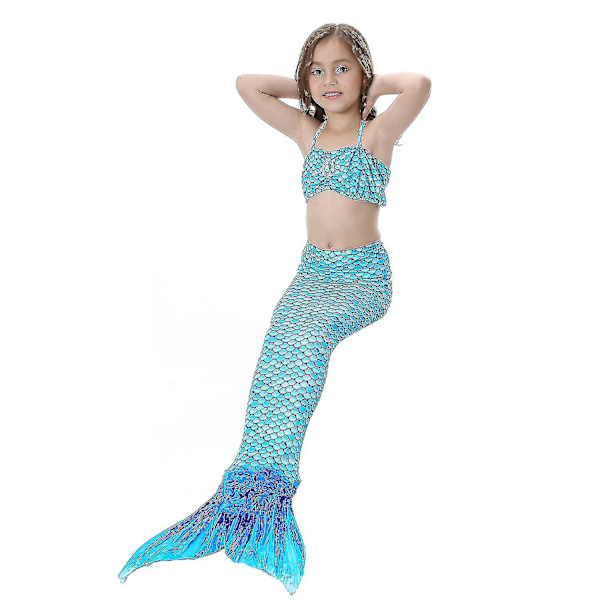 Barn Flickor Mermaid Tail Bikini Set Baddräkt Badkläder Simdräkt Blue 3-4 Years