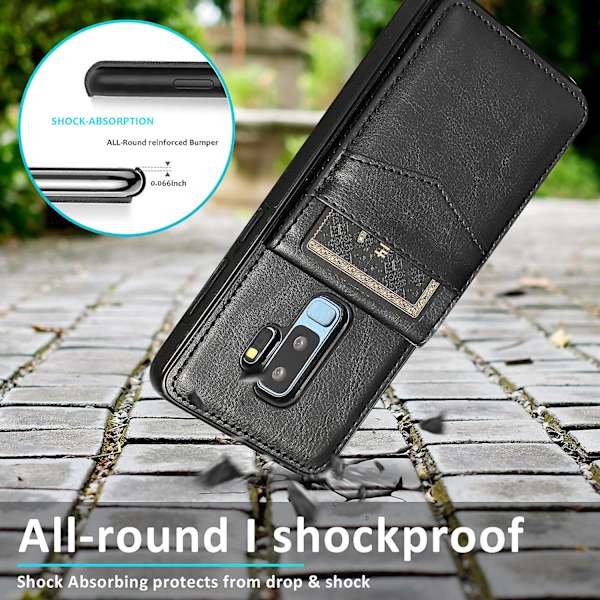 Business Style Pu Case För Samsung S9 Plus Med Korthållare, Plånboksfunktion, Stnadfunktion, Fallskydd Black
