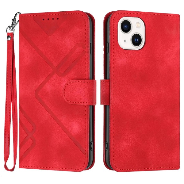 Line Pattern PU case för iPhone 15 Red
