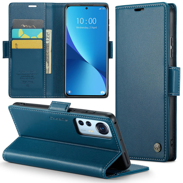 Caseme 023-serien för Xiaomi 12 5g / 12x 5g / 12s 5g Pu- cover Rfid-blockerande phone case Blue