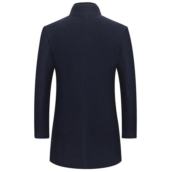 Sliktta Mens Slim Fit Coat Stand Krage Ylle Button Overcoat Dark Blue XL