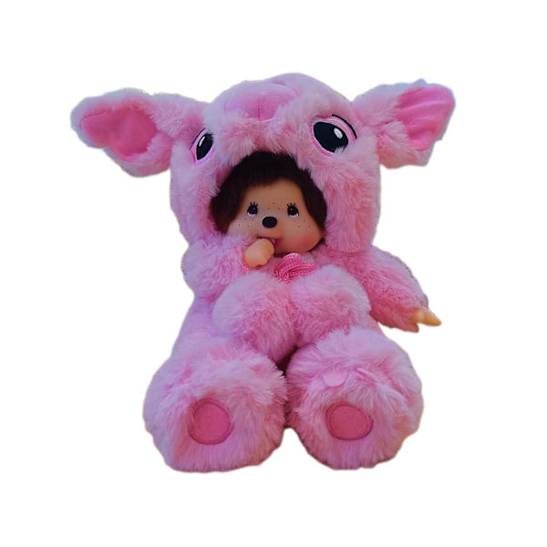 Tecknad Monchhichi Stitch plyschdocka Kawaii mjuk plyschdockaleksak för barn pink