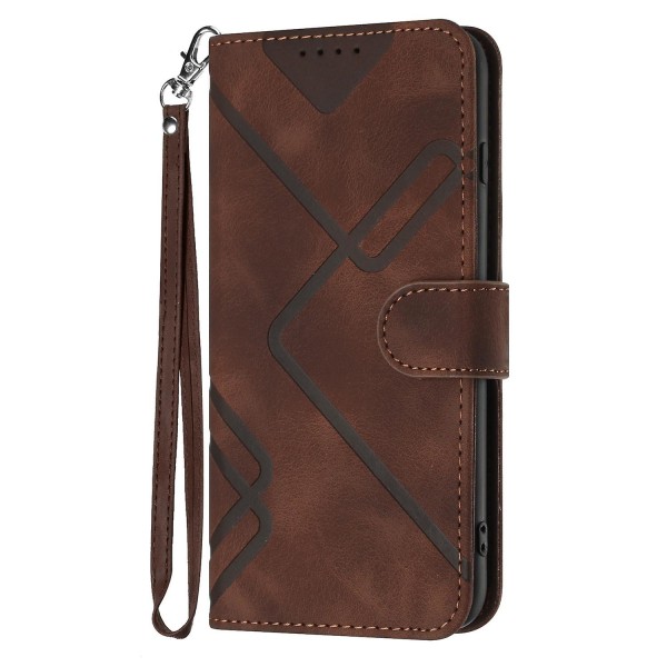 Line Pattern PU case för iPhone 15 Plus Brown