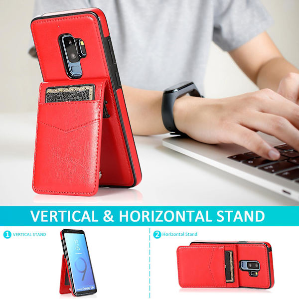 Business Style Pu Case För Samsung S9 Plus Med Korthållare, Plånboksfunktion, Stnadfunktion, Fallskydd Red