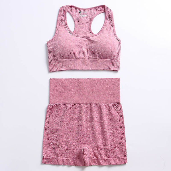 2-delat set Kvinnor Träningskläder Gym Set Fitness Sportkläder Crop Top Sports BH Sömlösa Leggings Active Wear Outfit Kostym C Pink 2pcs M
