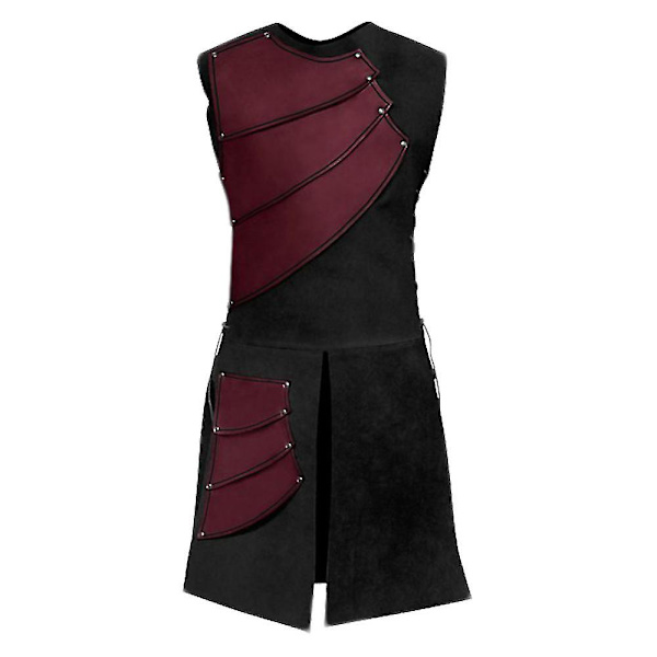 Vuxna män Medeltida Läderväst Pansar Larp Knight Warrior Dräkt Roman Archer Tabard Kappa Cosplay Tunika Halloween Carnival Kostym Red XXXL
