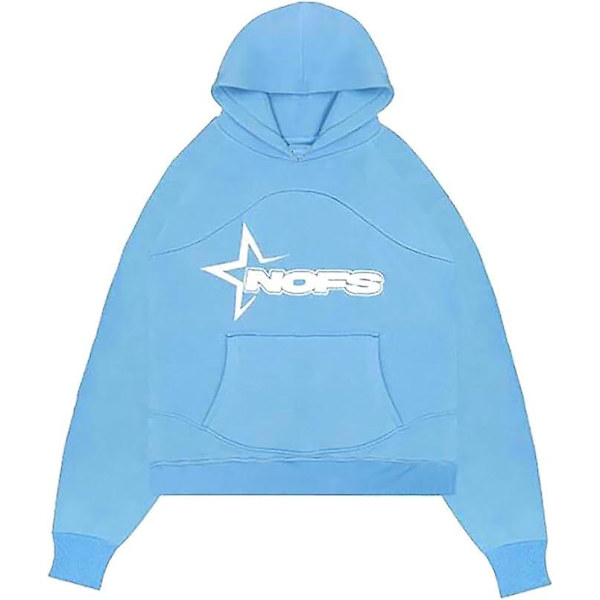 Nofs Streetwear träningsoveraller för män , Letters Printless Hoodies And Sweatpants Y2k Herr, Hip Hop Byxor Light Blue M