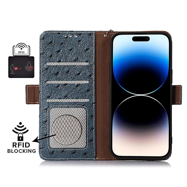 Strutsmönster RFID phone case för iPhone 15 Blue