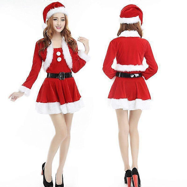 Juldräkt för kvinnor, Mrs Santa Claus-klänning, festkläder, semestercosplay, sammetsdräkt B M