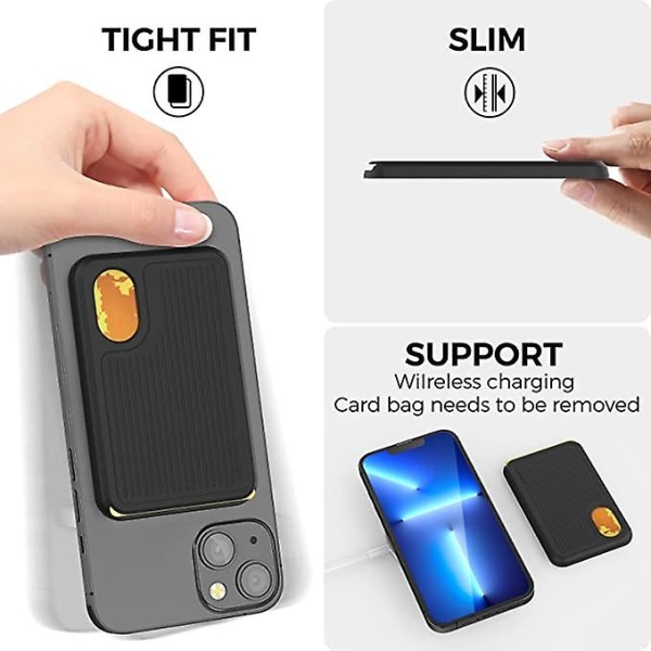Korthållare för baksidan av telefonen för Magsafe Strong Magnetic [rfid Shielding] Silikonplånbok kompatibel med Iphone 14/ pro Max/mini black