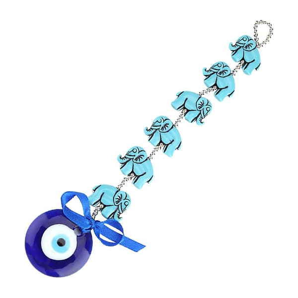 Blue Evil Eye Elephant Tofs Vägghängande hänge Amulet Blessing Decor