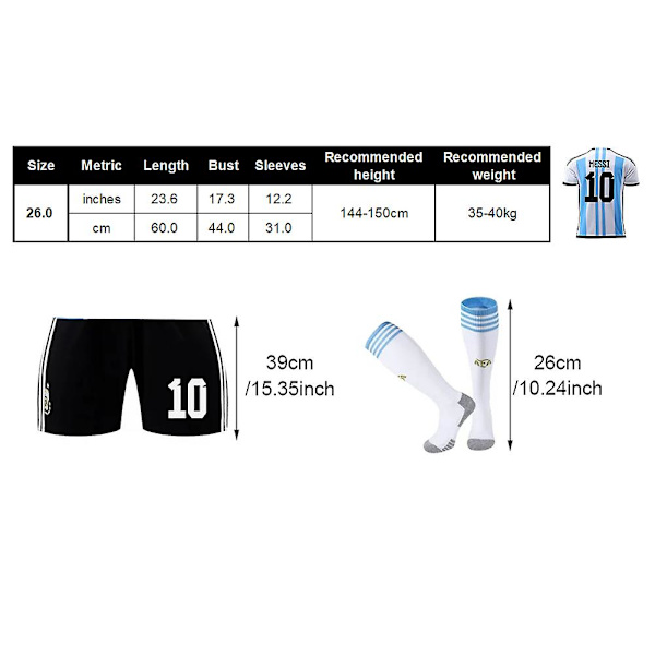 4st för barn Argentina fotbollströja Set Shorts Strumpor Sport T-shirt No.10 null none