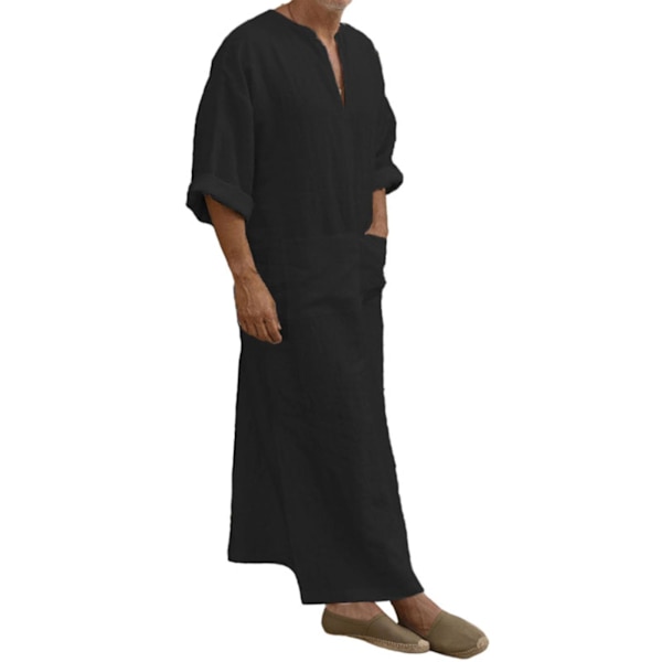 Mens Arab Mu Long Robe Kläder Casual Mellanöstern Islamiska Thobe Kaftan Robes Black M