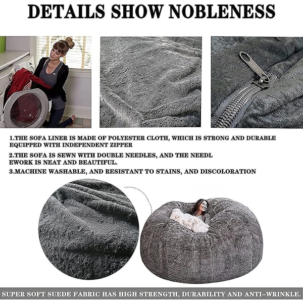 Lazy Sofa Bean Bag Bean Bag Cover Stolkudde (endast cover , inga fyllmedel) Light Grey 135*65CM