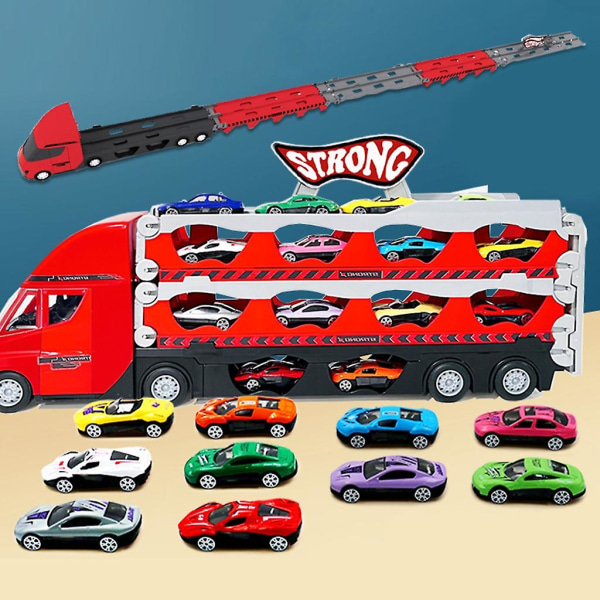 Toddler Lastbilstransportfordon Leksak för 3 år+ pojkar och flickor Red Random 12 alloy car