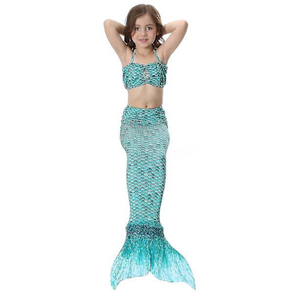 Barn Flickor Mermaid Tail Bikini Set Baddräkt Badkläder Simdräkt Dark Green 9-10 Years