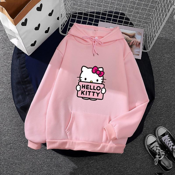 Tecknad Sanrio Hello-kitty Söt huvtröja för kvinnor Koreanska flickor Modetröja Vår och höst Modell Kläder Casual Långärmad M pink