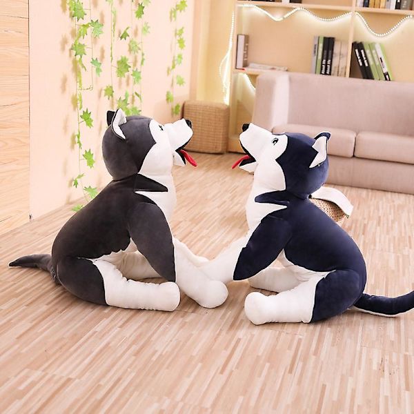 1 st 60/90 cm stor storlek Husky plyschleksaker fyllda mjuka djursimulering Husky Dog Dolls Kudde För Baby Barn Födelsedags julklapp Black 90cm