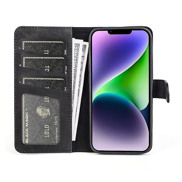 Stitching Leather Flip Phone case för iPhone 15 Black