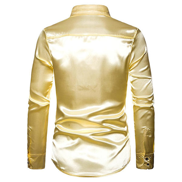 Män Glittrande paljetter Button-down Slim Fit Formella skjortor Party Evening Långärmad Klänning Skjorta Topp Golden XL