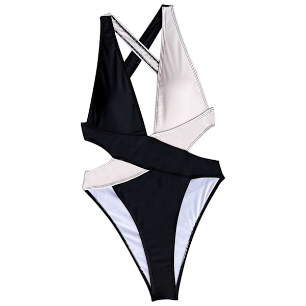Dambaddräkter Bikinibody med hög midja Baddräktsömmar Bikinibaddräkt Korsbaddräkt för kvinnor Färgblockerande Bikini Swimsu för kvinnor Black M