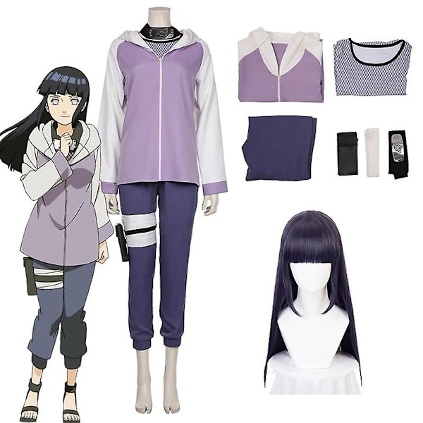 Anime Cosplay Halloween Cosplay Hyuga Hinata Peruk Mörk Lila Lång Söt Peruk Hyuga Hinata Cosplay Black XS