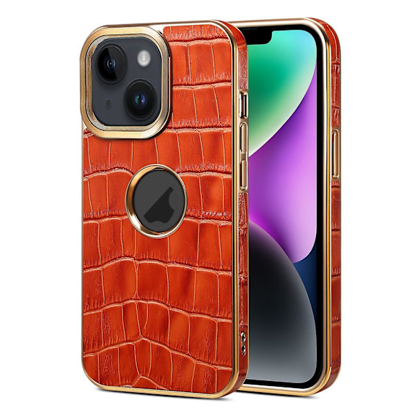 Denior Crocodile Texture PU case för iPhone 15 Brown