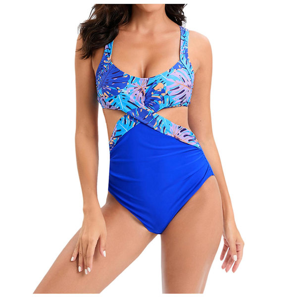 Baddräkter dam Baddräkt print Bikini baddräkt fylld bh Badkläder i ett stycke Beachwear Bikini baddräkter för kvinnor Blue S