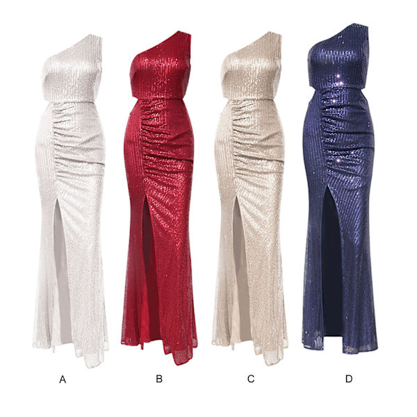 Kampanj 2023 Lång Sequin Split Aftonklänning, En Axelsequin Split Klänning, Bal Klänning, Festklänning(XS-L) Navy M