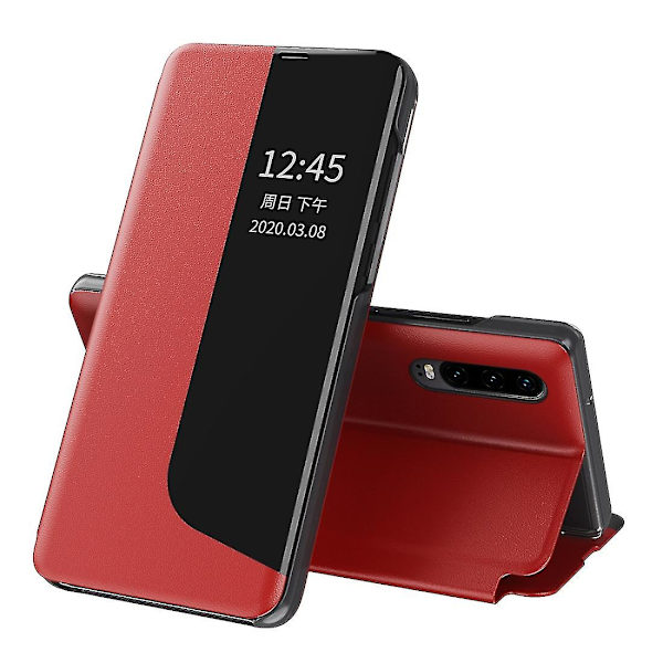 För Huawei P30 Side Display Flip Case Red