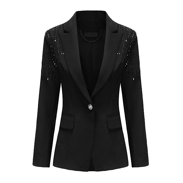 Yynuda Dammodesjal med glänsande paljetter Slim Fit Casual Kostymjacka med en knapp Black 2XL