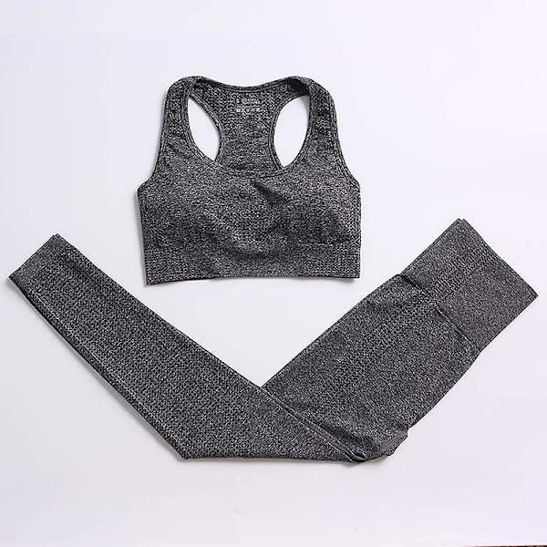 2-delat set Kvinnor Träningskläder Gym Set Fitness Sportkläder Crop Top Sports BH Sömlösa Leggings Active Wear Outfit Kostym C Deep Gray 2pcs6 L