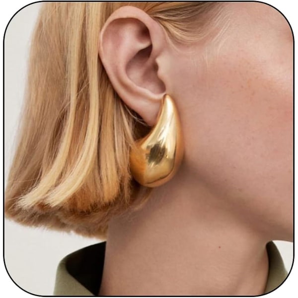 Extra Large Bottega Earring Dupes Hypoallergena Chunkygoldhoopörhängen Lättviktsvattendroppsörhängen Trendiga guldvattendroppsörhängen Gold40x25mm