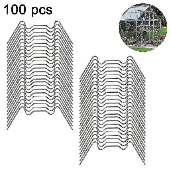 100 st rostfria glasklämmor, W Typ växthusklämma, för växthus null none