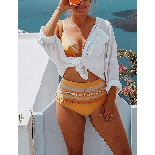Dam långärmad strandskjorta Blusar Baddräkt Cover Up Button Down krage