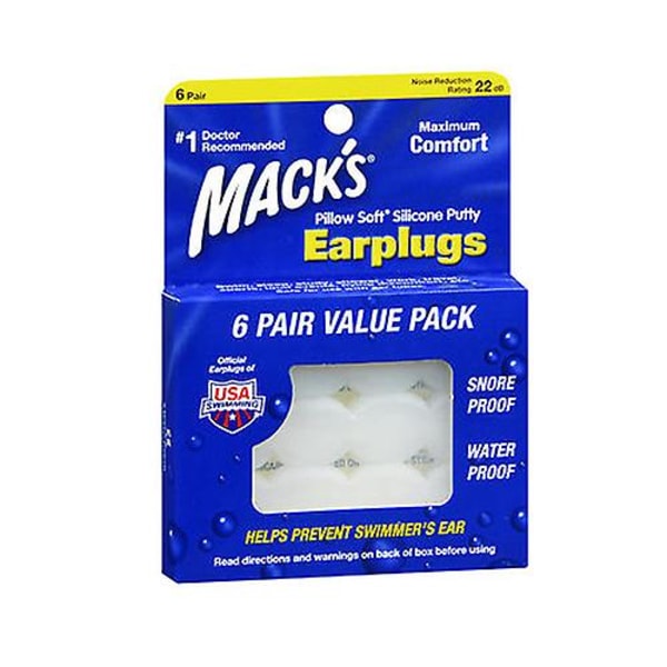Mack's Pillow mjuka öronproppar i silikonspackel, 6 par (förpackning med 1) null none