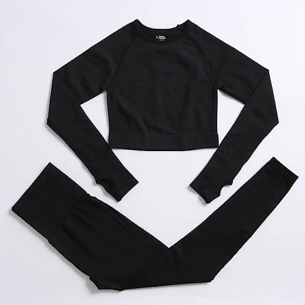 2-delat set Kvinnor Träningskläder Gym Set Fitness Sportkläder Crop Top Sports BH Sömlösa Leggings Active Wear Outfit Kostym C Black 2pcs4 M