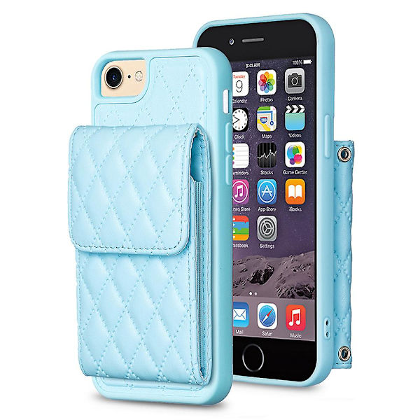 Bf22-stil case för Iphone 6 / 6s / 7 / 8 / Se (2020) / Se (2022) Kickstand Pu läderbelagd Tpu cover Blue