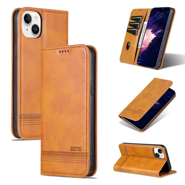 AZNS Calf PU case för iPhone 15 Plus Light brown