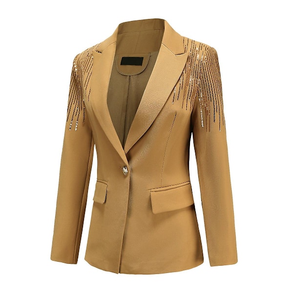 Yynuda Dammodesjal med glänsande paljetter Slim Fit Casual Kostymjacka med en knapp Khaki XS