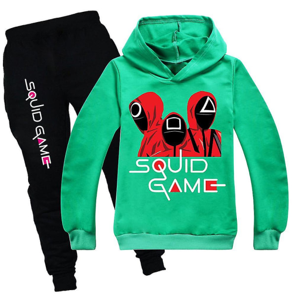Squid Game Kids Sport Träningsoverall Set Hoodie Byxor Outfit Kläder Unisex 11-12Years Green
