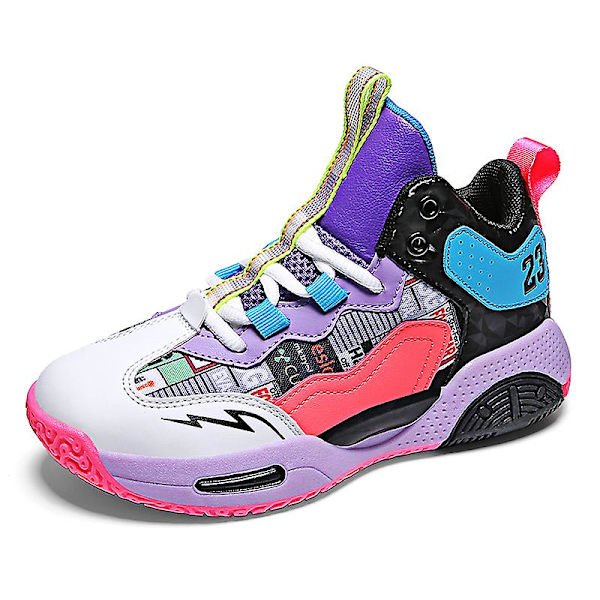 Basketskor för barn Mode Pojkar Flickor Sneakers Sportskor som andas 2Lmf2209 Purple 34