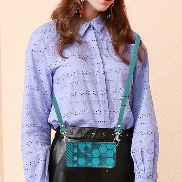 Crossbody PU- phone case för iPhone 15 Light blue