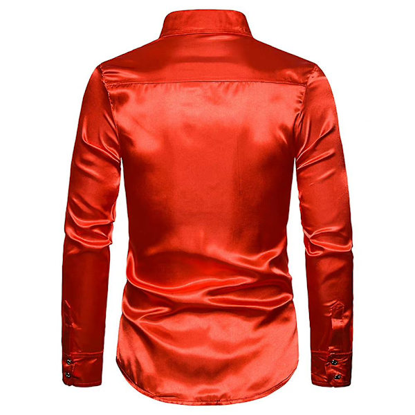 Män Glittrande paljetter Button-down Slim Fit Formella skjortor Party Evening Långärmad Klänning Skjorta Topp Red L