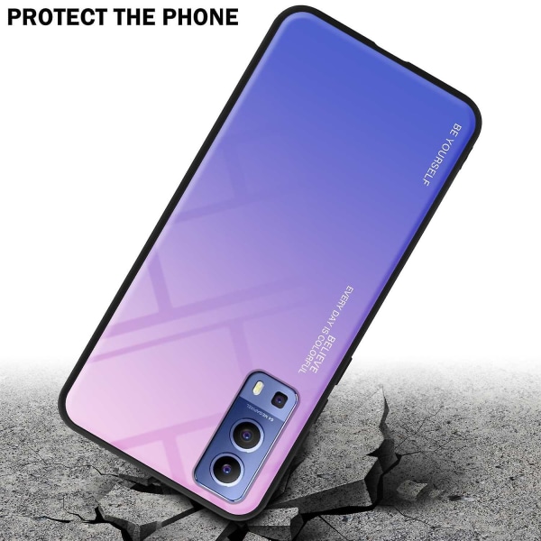 Vivo Y52 5G / Y72 5G Case Mobiltelefon Cover TPU Case - Bakre cover med härdat glas - Tvåfärgad PINK - BLUE Y52 5G / Y72 5G