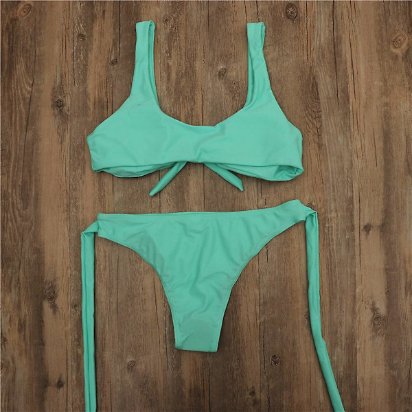 Sexig bikinibaddräkt för kvinnor med print knytknut framre stringtrosa nederdel badkläder set green L