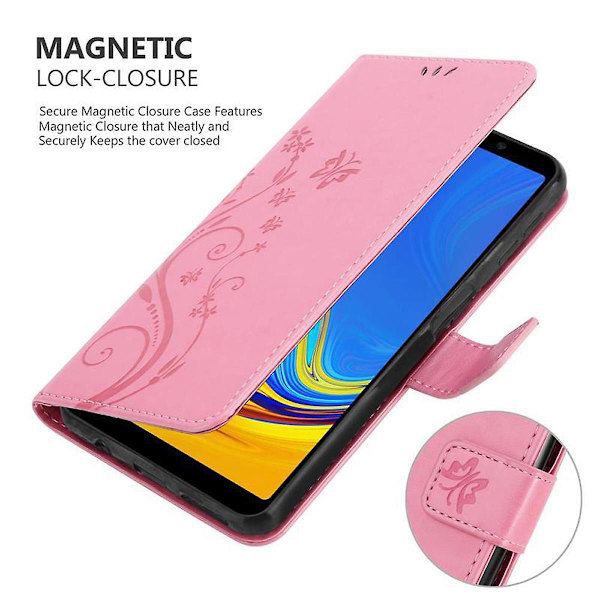 Samsung Galaxy A7 2018 Cover Case Case - med blommönster och stativfunktion och kortplats FLORAL ROSA Galaxy A7 2018