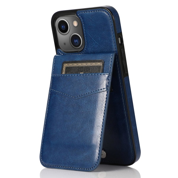 För Iphone 13/14 Korthållare Pu Läderbelagd Tpu Phone case Kickstand Smartphone Cover Dark Blue
