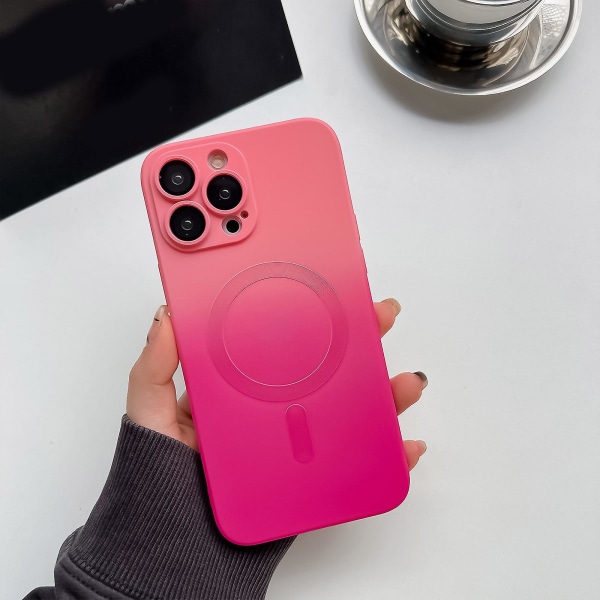 Gradient Color Magsafe- case kompatibelt med Iphone 15 Pro Max, Soft Tpu Slim anti-scratch Shockproof Cover Rose Red-Pink For iPhone 15 Pro Max