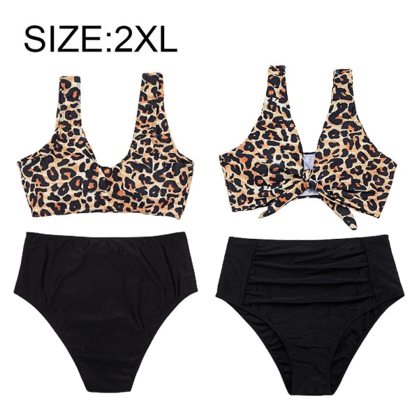 Stora kvinnors sexiga Leopard Knot Split Badkläder Sommarbadkläder 2xl